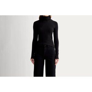 Everlane Ribbed Turtleneck Long Sleeve Sweater Lightweight Minimalist Black XS